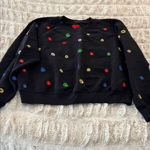 MOTHER Black Sweatshirt with Colorful Floral Embroidery